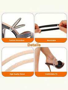1Pair Women'S Shoelaces, Shiny High Heels Elastic Shoelaces- Adjustable And Detachable Adhesive Back Design, Non Slip And Stable, Without Battery, Suitable For Loose Shoes And High Heel Additions, Adjustable Rhinestone Laces, Compatible With High Heels And Sandals - Multicolor - View 12