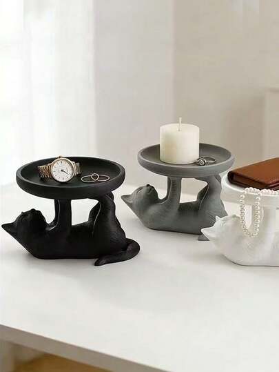 1 khay đựng trang sức hình mèo và thỏ, giá đỡ và kệ trưng bày trang sức, đồ trang trí nhà cửa