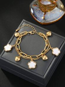 1 chiếc vòng chân hai lớp hình hoa cỏ năm lá cổ điển kiểu Âu và Mỹ, thích hợp đeo hàng ngày cho nữ. - Vòng chân cỏ ba lá - Xem 7