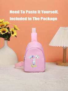 1pc Mini Nylon Zipper Closure Fashion Letter Chest Bag, Unisex Casual Multipurpose Pouch (Includes DIY Letter Stickers) - Pink - View 6