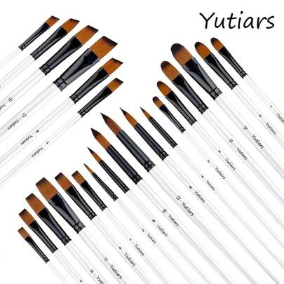 Bộ cọ vẽ 6/24 món - Đầu tròn, đầu dẹt, đầu vát, đầu nhọn, lông nylon, thích hợp cho vẽ acrylic, màu nước, vẽ hoạt hình, bề mặt mịn, lý tưởng cho mỹ thuật, vẽ tranh màu nước | Cọ bề mặt mịn | Cọ nylon bền