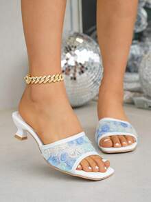 planare Hàng mới về: Sandal nữ thời trang mùa hè thanh lịch, thoáng khí, gót thấp, chất liệu lưới, màu trắng, thích hợp cho đi làm hàng ngày, hẹn hò, đi nghỉ mát. - trắng - Xem 4