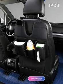 High Quality PU Leather Car Seat Storage Bag With Tablet And Cup Holder | Multi-Compartment Design For Snacks, Tissues, Water Bottles | Suitable For SUV, Pickup, Sedan Backseat | Convenient Travel Accessory - Style a - View 10