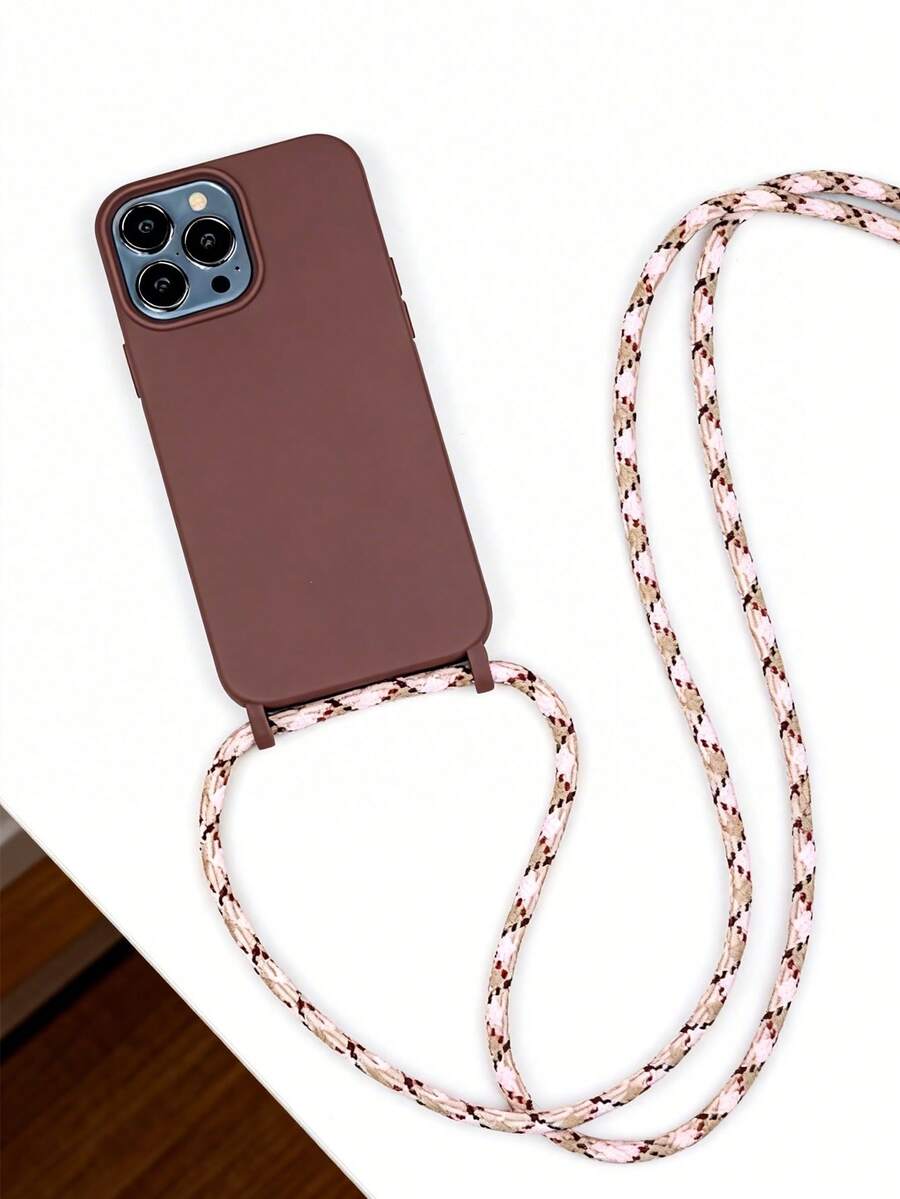 1 chiếc ốp lưng điện thoại màu nâu trơn tối giản, bao phủ toàn diện, kèm dây đeo nylon nhiều màu sắc, có thể đeo chéo hoặc cầm tay, tương thích với iPhone 17/17 Pro/17 Pro Max/17 Air/16/16 Pro Max/15/14 11, 13, 14 Pro Max, chống nước, chống sốc, chống rơi, chống trầy xước. - Cà phê nâu - Xem 1