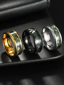 1 chiếc nhẫn thép không gỉ góc cạnh thời trang họa tiết rằn ri dành cho nam giới - nhẫn ngụy trang - Xem 1