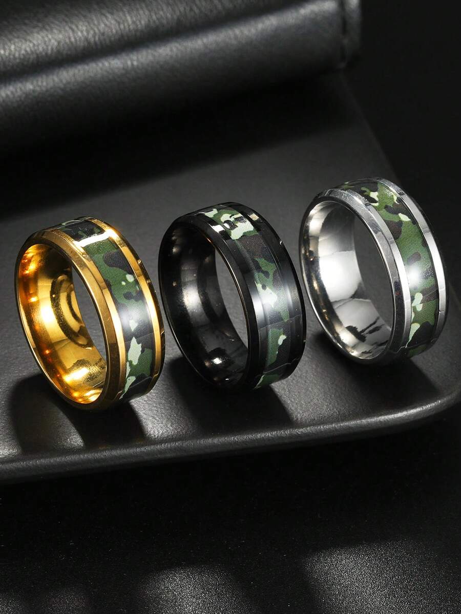 1 chiếc nhẫn thép không gỉ góc cạnh thời trang họa tiết rằn ri dành cho nam giới - nhẫn ngụy trang - Xem 1