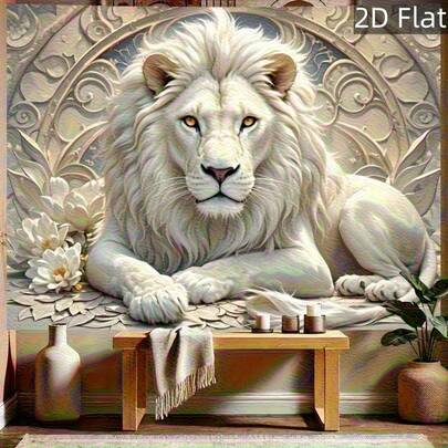 单幅涤纶挂毯，饰有加冕狮子图案 - 奢华墙面装饰，适用于客厅、卧室、办公室和派对 | 优雅的黑金配色 | 创意礼品的理想之选 | 狮子主题挂毯 | 美观的涤纶印花面料 | 非常适合装饰生活空间、办公室、宿舍和各种活动场所