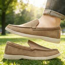 Giày nam thường ngày, giày lười da lộn, giày nam kiểu Anh cổ điển, giày bệt nhẹ và mềm mại. - Màu be - Xem 4
