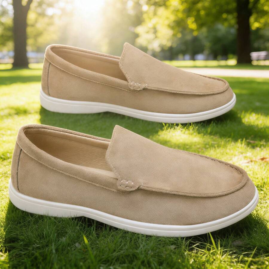 Giày nam thường ngày, giày lười da lộn, giày nam kiểu Anh cổ điển, giày bệt nhẹ và mềm mại. - Màu be - Xem 1