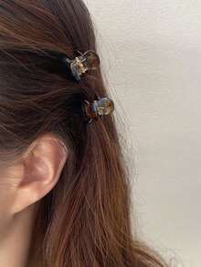 2pcs Mini Acetate Hair Clips With Marble And Leopard Print Pattern, Fashionable Minimalist Cute Hair Accessories Barrettes For Women, Suitable For Autumn And Summer Vacation Outfits Summer Beach Claw Clips Vacay Hair Claws - Multicolor - View 7