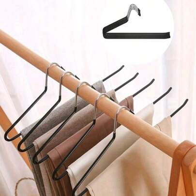 10 Pieces Metal Hanger - Anti-Slip And Thick-Opening Wardrobe Clothes Hanger, With A Space-Saving Vertical Hanging Design. It Can Be Stacked For Storage Of Jeans, Trousers, And Long Pants (Polished Metal Material, Suitable For Wardrobes, Dormitories, And Campers)