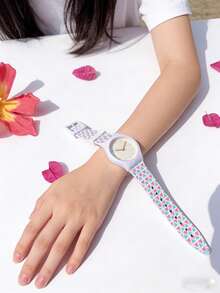 1 pieza Correa geométrica triangular blanca, esfera de trébol de cuatro hojas, reloj de niños a prueba de agua de gelatina, estilo INS, reloj de moda para estudiantes niñas, regalo para adolescentes - Blanco - Ver 4