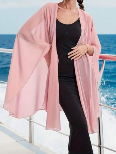 1pc Fashionable Loose Chiffon Shawl, With Smooth Draping And Lightweight Feel. Suitable For Weddings, Holidays, Parties, Beaches Or Vacations, Adding Elegance To Your Outfit. Available In Multiple Colors,Festival,Travel