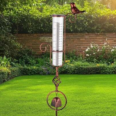 Viterlight Rain Gauge Outdoor, Hummingbird Rain Gauge, 7 Inch Tube Decorative Rain Measure Gauge, Metal Rain Measure Tool With Bell For Garden, Lawn, Patio