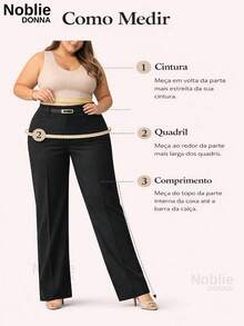 Plus Size Wide Leg Pants Tailored Elegant Casual Zipper Button With Belt - 藏蓝色 - 查看 3