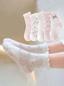 10 đôi tất lưới mỏng co giãn cao dành cho bé gái, có viền bèo nhún, tất thể thao màu hồng và trắng dễ thương, thích hợp cho mùa xuân/hè. - Nhiều màu - Xem 2