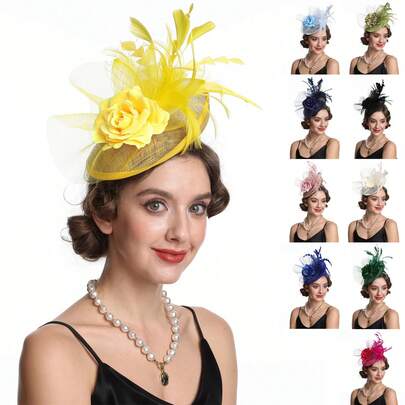 1pc Fascinators Hat Tea Party Headwear Ribbons Feathers On A Headband And A Clip For Women