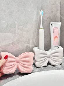 1个少女风蝴蝶结牙刷架，创意浴室梳妆台牙刷牙膏收纳架 - 彩色 - 查看 2