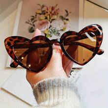 Chic Heart-Shaped Fashion Glasses For Women - Vintage Aesthetic, Leopard Print Textured PC Frame, Durable PC Lenses, Suitable For Parties, Casual Wear, Photography,  Fashion Glasses - 豹紋茶 - 查看 2