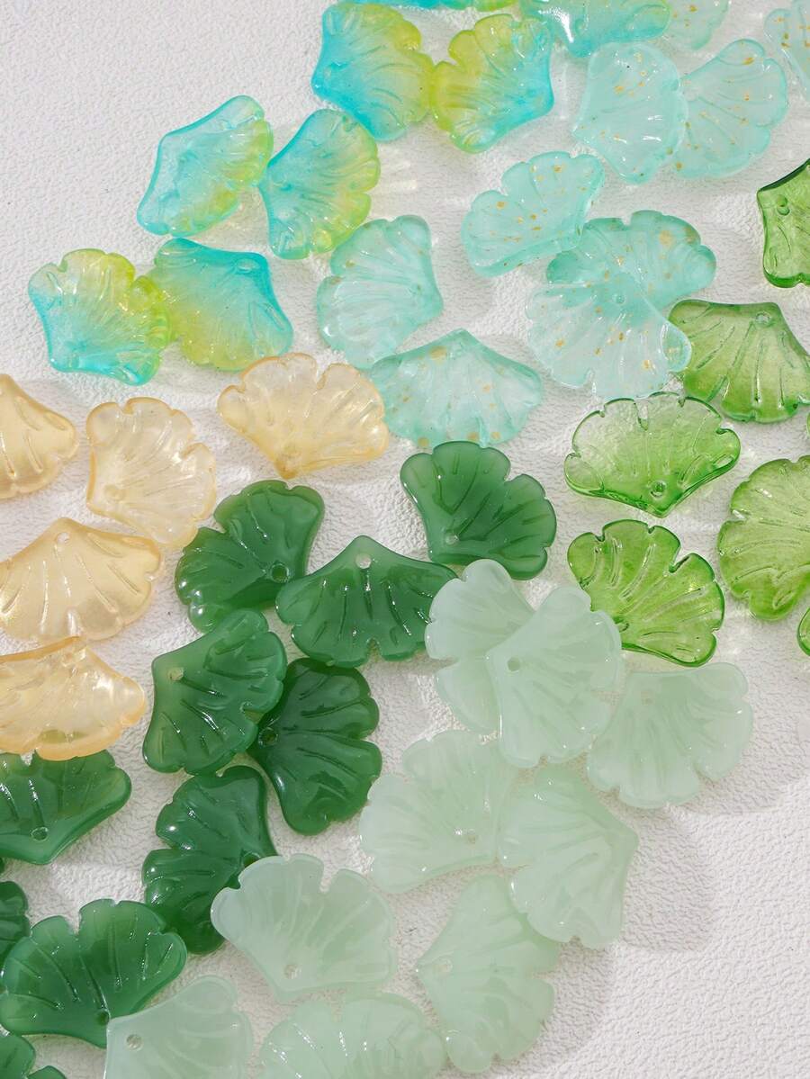 30/100颗玻璃银杏叶珠，发夹DIY及珠宝制作材料，人造银杏叶，釉面银杏叶，秋季装饰，感恩节装饰，DIY工艺材料