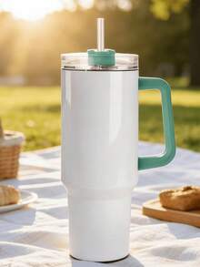 40 Oz Insulated Tumbler With Handle And Straw, 100% Leakproof Tumbler With Lid And Flexible SoftSip Straw, Cup Holder Friendly Insulated Stainless Steel Travel Mug Drinkware Coffee Mug Waterbottle Beverage Bottle  For Iced Coffee, Tea, Hot And Cold Drink, Holiday Gift, Back To School - Tay cầm màu trắng + xanh lá cây - Xem 4