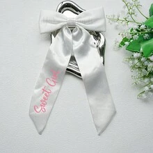Personalized Name Satin Hair Clip, Customized Bridal Bow Hair Clip, Bachelorette Party Accessory, Bride-To-Be Gift, Customizable Hair Accessory, Birthday Gift - Multi-color Satin Hair Clip - View 5