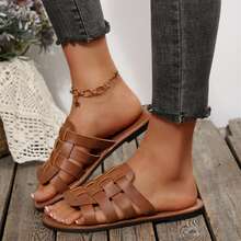 Womens Summer Travel Outdoor Sandals Walking Shoes Slides Flats Round Toe Braided Dressy Comfy Closed Toe Woven Vacation Mules - 棕色 - 查看 5