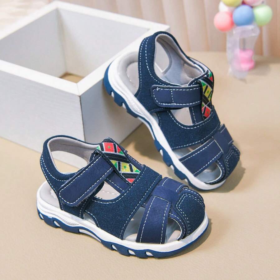 Jungen Klettverschluss Sandalen, weiche rutschfeste Strandschuhe mit Zehenkappe, leicht an- und ausziehbar, florales Gewebe Dekor, vielseitige Lässig Kindersandalen