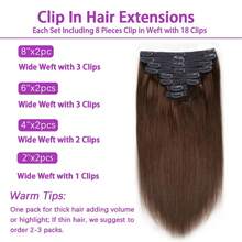 8 lọn tóc nối thẳng bằng tóc thật, 18 kẹp cài, tóc nối thẳng bằng tóc thật dành cho nữ, kiểu dệt đôi, tóc Remy, màu nâu. - S2 - Xem 6