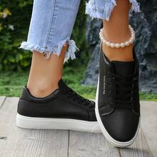 Mẫu mới năm 2026: Giày thể thao nữ casual, giày chạy bộ nhẹ, thoáng khí, giày đế bằng buộc dây màu trắng đa năng cho mùa xuân/hè. - màu đen - Xem 4