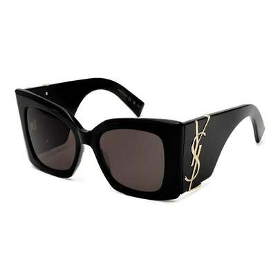  Saint Laurent  Gafas de sol estilo ojo de gato con logotipo en las patillas, modelo para mujer, color negro.