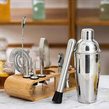 12 pezzi Set Shaker per Cocktail in Acciaio Inossidabile con Supporto in Bambù, Strumenti da Barman Completi per Bar Domestico - Visualizzare 3