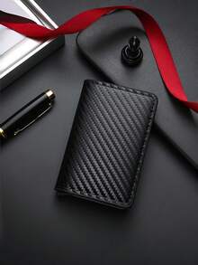 1个时尚商务男士钱包，碳纤维卡套，自动弹出式铝合金RFID卡套，PU皮革防盗卡套，防消磁卡包 - A - 查看 5