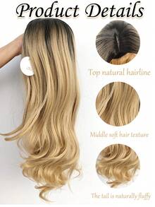 Tóc giả xoăn vàng ombre 22 inch có mái, tóc giả tổng hợp xoăn vàng ombre, kiểu dáng tự nhiên, phù hợp để đội hàng ngày cho phụ nữ. - Tóc vàng ombre - Xem 5