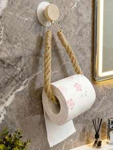 1 cái giá đựng giấy vệ sinh bằng dây thừng, giá treo khăn tắm bằng gỗ và đan gắn tường, hộp đựng giấy vệ sinh. - Nhiều màu - Xem 1