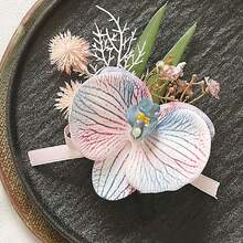 Flower Wrist Corsage Wedding Bridal Prom Artificial Moth Orchid Ribbon Wristlet Bridesmaid Hand Dr Wristband For Hoing Ceremony Party (Orchid -  Brown),44372779 - 藍色 - 查看 6