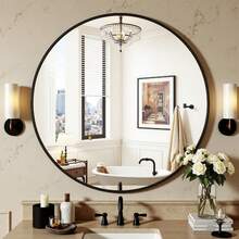 20 Inch Round Mirror For Wall, Round Bathroom Mirror, Circle Wall Mirrors With Black Metal Frame, Circle Mirrors Suitable For Wall, Bathroom, Vanity, Living Room, Entryway - 黑色的 - 查看 2