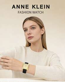 Anne Klein Đồng hồ nữ mặt chữ nhật tông vàng, dây da đen, đồng hồ thạch anh, đồng hồ analog thanh lịch, mặt số màu sâm panh nhạt, dây đeo có thể điều chỉnh, AK/2706CHBK - Vàng - Xem 4