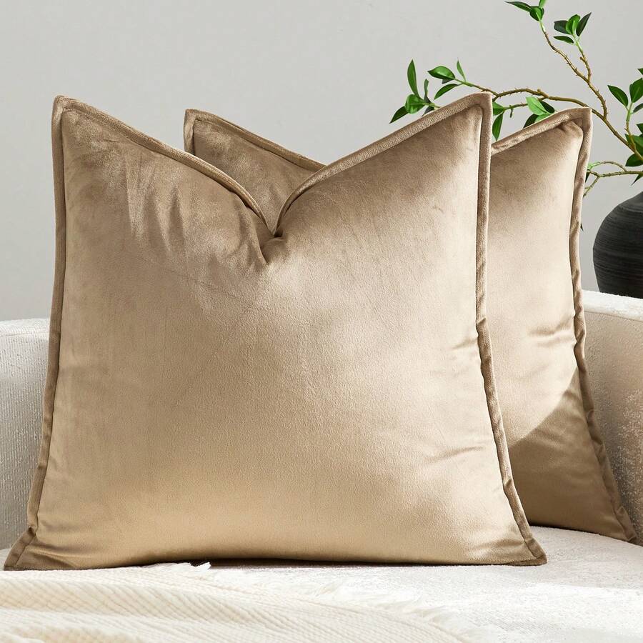 1pc Velvet Piped Edge Square Cushion Cover Pillow Case For Sofa Bedroom Car Decoration 18x18 Inches / 45x45cm