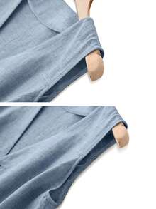 Áo khoác blazer vải lanh dáng rộng dành cho nữ cỡ lớn, thích hợp mặc mùa xuân/hè. - Màu xanh lam - Xem 4