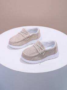 1 par de zapatos casuales para niños con suela blanda antideslizante, transpirables y duraderos, de estilo holgado, zapatos de lona de color contrastante, ligeros - Albaricoque - Ver 1