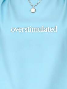 Oversized Women's Casual Overstimulated Graphic Short Sleeve T-ShirtNew Stylish T-Shirt-Summer Apparel, Unisex, Vintage Heavyweight Loose Washed T-Shirt, Suitable For Outings, Casual Street-Style Top - 淺藍色 - 查看 4