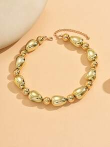 2pcs/Set Vintage Exaggerated Gold-Tone CCB Beaded Necklace, Fashionable Thick Rope Geometric Pendant Necklace Design, Suitable For Daily Wear And Party/Music Festival - Multicolor - View 3