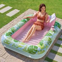 70"X46" Inflatable Tanning Pool Float Hammock Lounger, Blow Up Suntan Tub Bed Raft, Water Lounge Floatie & Ice Bath Tub Beach OLNK - Cyan Pink - View 8