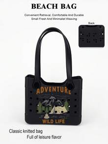 EVA防水橡胶沙滩包，便携式手提包，适用于户外运动、旅行、乘船游泳，可拆卸手柄 - 黑色 - 查看 6