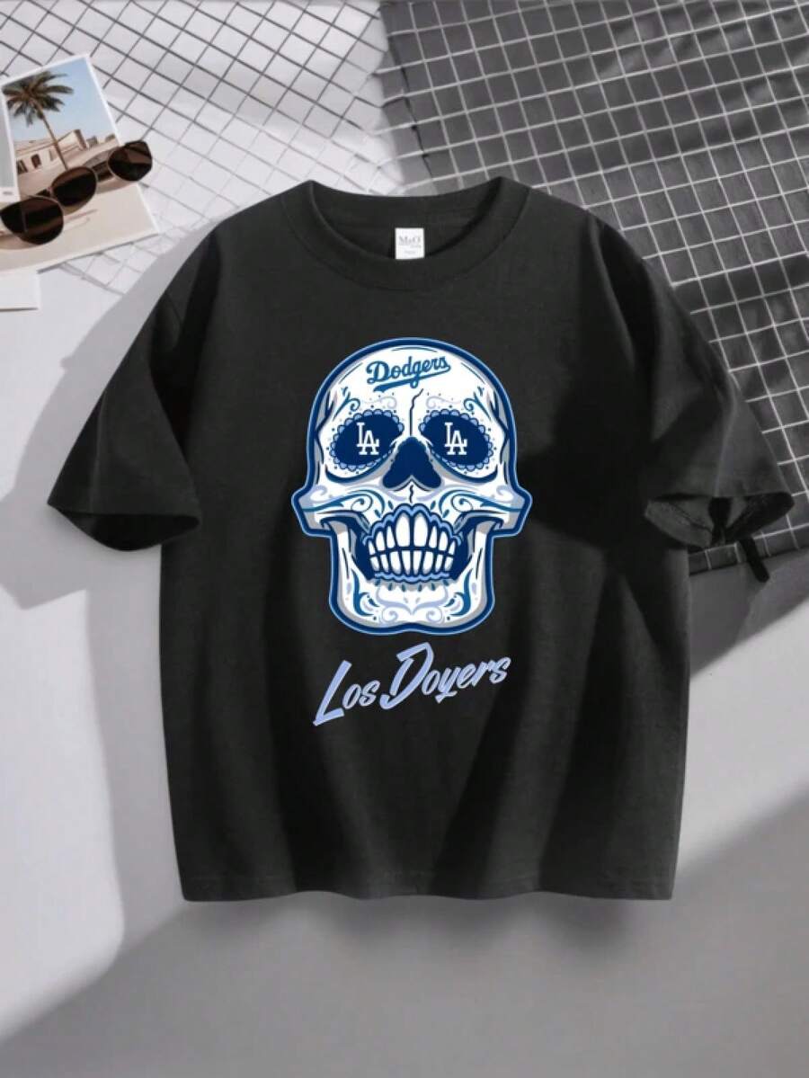 Young Boys' Girls'Dodgers Baseball T-Shirt, LA Dodgers World Series Champions Unisex T-Shirt, Family Matching Outfit, Boys Summer Outfits,Ropa De Hombre, Los Angeles Baseball Fan Gift, Round Neck Regular Sports And Leisure Shirt, Holiday Party Clothes, Can BeUsed As Holiday Birthday Gifts, Suitable For Boys' Street Sports Comfort In Summer,The Best Choice For Holiday Gifts, Adult And Children's Sizes - 黑色4 - 查看 1