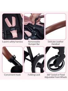 Cochecito y capazo convertible 2 en 1 para bebés: cochecito ligero para recién nacidos y niños pequeños, asiento extraíble, ruedas con amortiguación, cesta de almacenamiento grande, portavasos. - Rosa - Ver 3