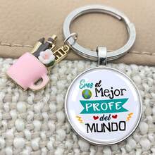 Móc khóa quà tặng Ngày Nhà giáo Tây Ban Nha, Móc khóa Lễ hội Nhà giáo, Móc khóa thủy tinh lồi, Móc khóa màu hồng, Quà tặng tốt nghiệp cho Mẹ, Cha, Lễ tốt nghiệp và Giáo viên - Màu Bạc Cổ - Xem 2