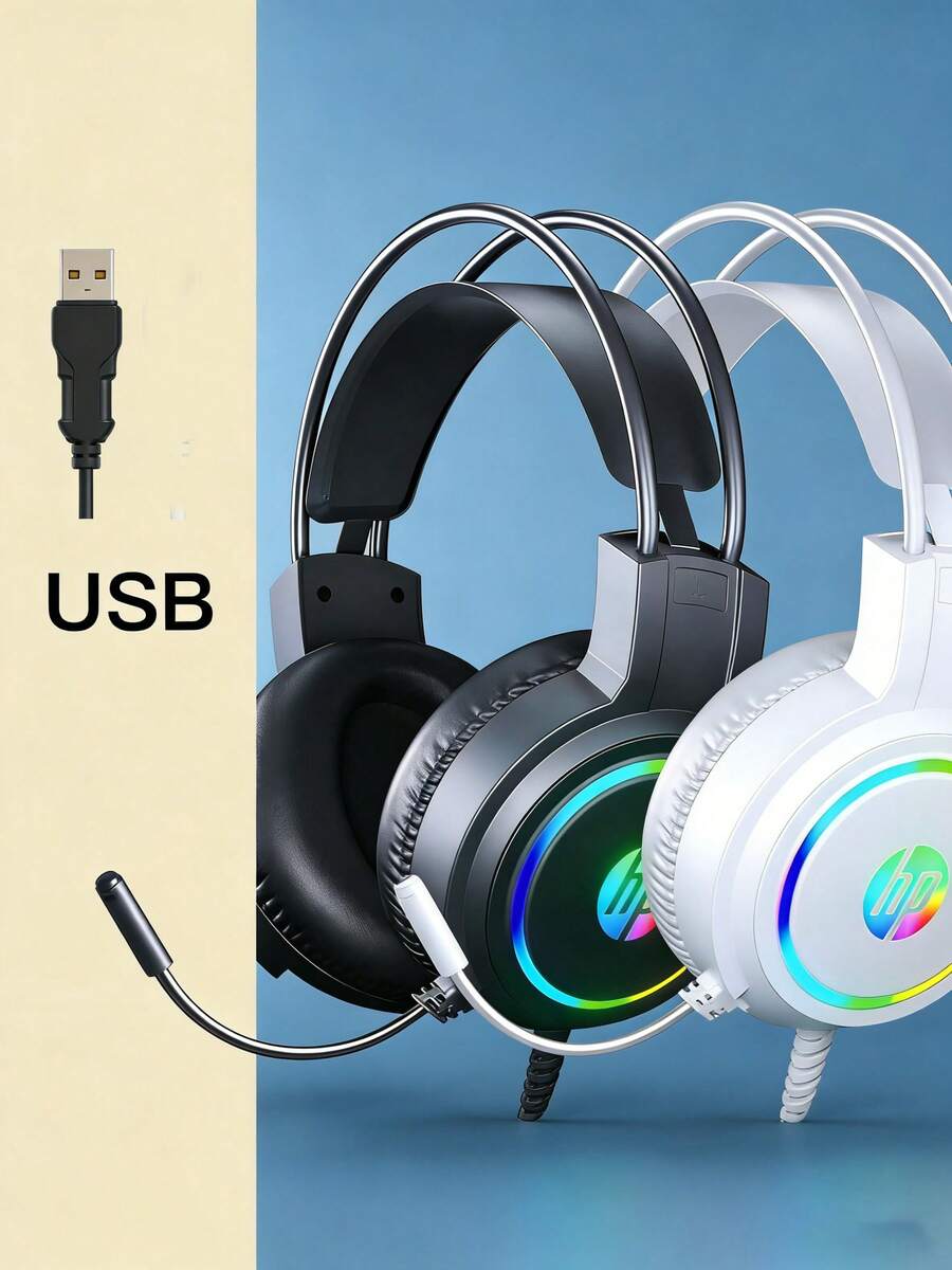 HP Headset Gaming H100: Efek pencahayaan RGB dinamis multi-warna, pengalaman audio yang imersif, mikrofon peredam kebisingan yang jernih, ikat kepala adaptif, peralihan mode ganda, kompatibel dengan PC dan ponsel. - View 1