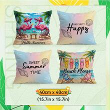 4pcs Flamingo & Palm Tree Printed Velvet Throw Pillow Covers, 100% Polyester, Suitable For Living Room, Sofa, Bedroom, 40x40cm/45x45cm/50x50cm - Multicolor 10 - View 12